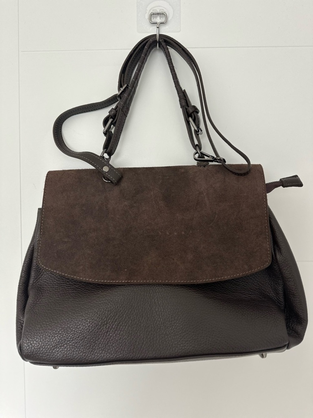 Genuine Leather Italian Handbag Brown Suede Flap Satchel Made in Italy